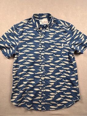 Chubbies Hawaiian Shirt Cotton Blend Narwhal Whale Short Sleeve Mens Large Blue